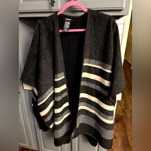 Black and Gray Striped Poncho Blanket by Ike Behar